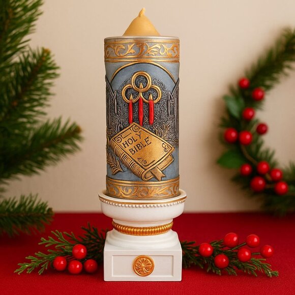 Religious Christmas Jasco Candle on Stand Vintage 1978 Holy Night Hand Decorated - Picture 1 of 16